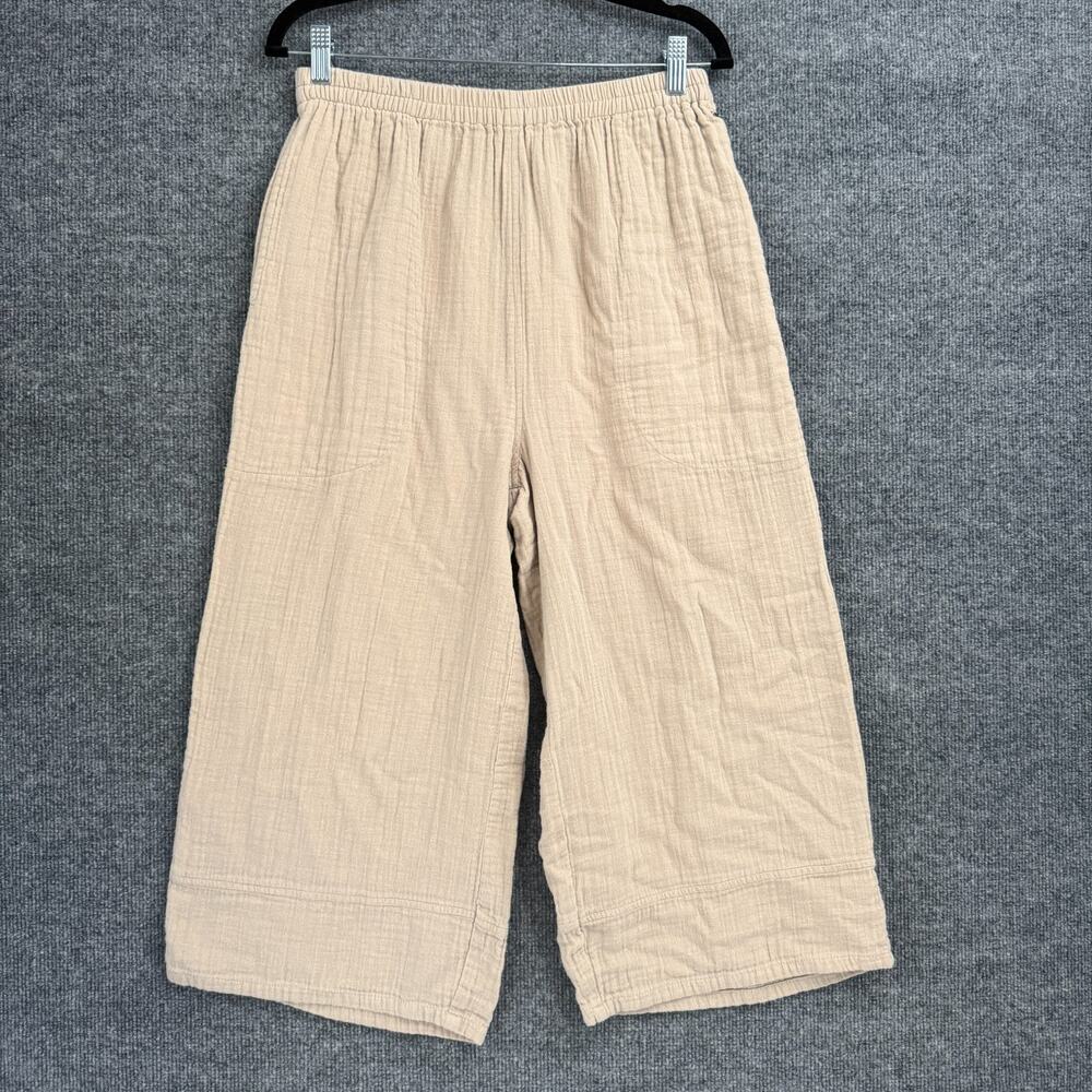 Billabong Womens Gauze Wide Leg Pull Pants Size L Beige Cropped Beachy Coastal